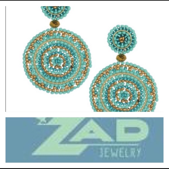 ZAD Jewelry - TEAL & GOLDTONE WOVEN BEADED DROP EARRINGS